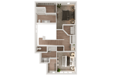 Floor plan for 2 beds, 2.5 baths, 1379 sqft